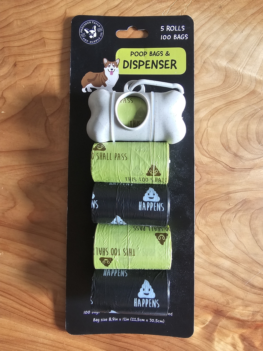 Humorous Poop Bags & Bone Dispenser - Green & Black Rolls - Picture 2 of 4